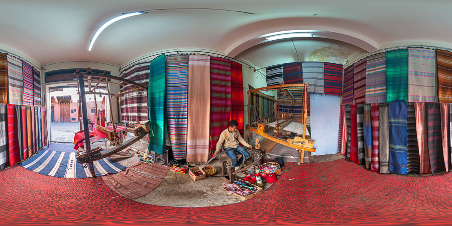 Moroccan handwoven textile workshop Morocco, Marrakech 360 panorama virtual tour