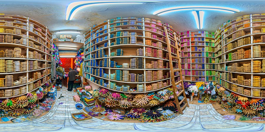 Traditional Moroccan weaving shuttles shop Morocco, Fes 360 panorama virtual tour