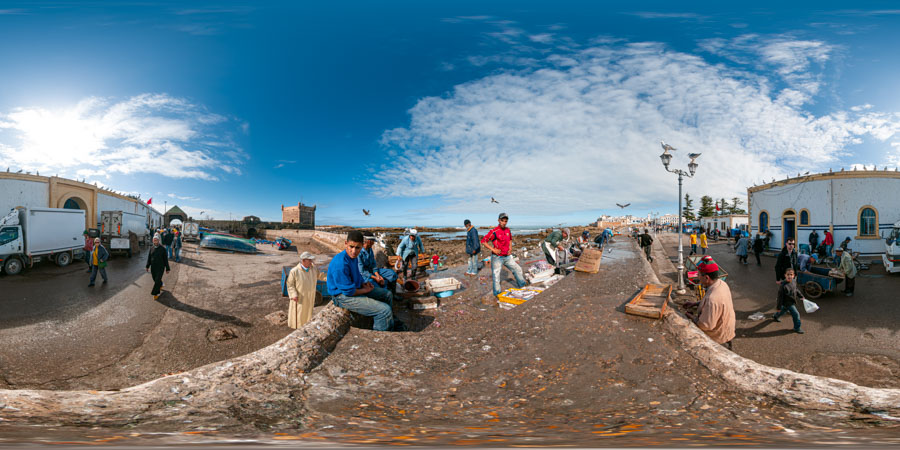 Fishermen at the Port entrance Morocco, Essaouira 360 panorama virtual tour