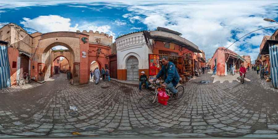 Streets of a Moroccan souk Morocco, Chefchaouen 360 panorama virtual tour