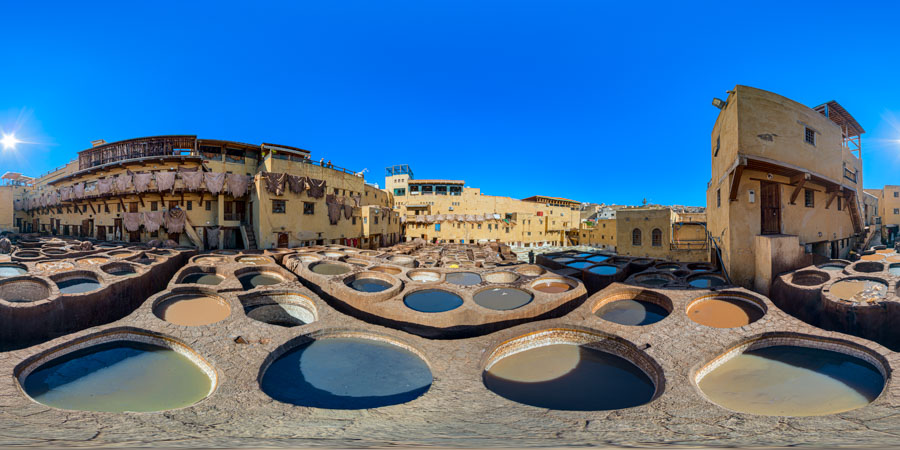 Inside the Chouara Tannery Morocco, Chefchaouen 360 panorama virtual tour