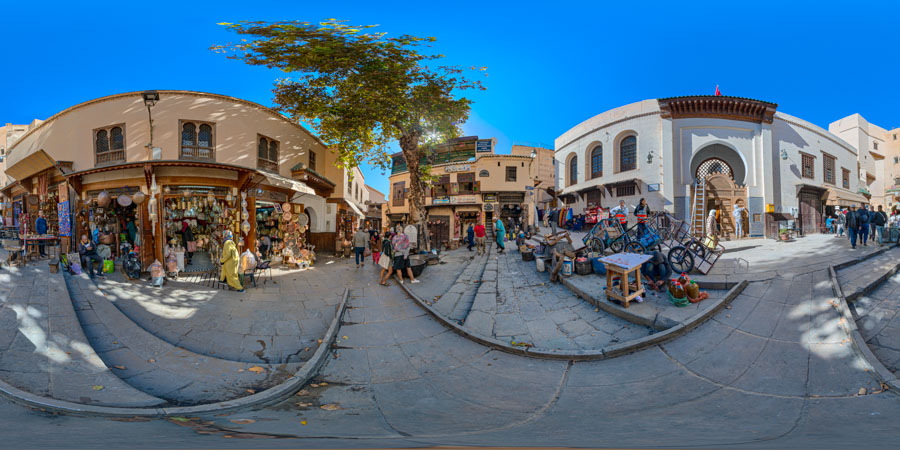 Seffarine Square streets of Medina Morocco, Chefchaouen 360 panorama virtual tour