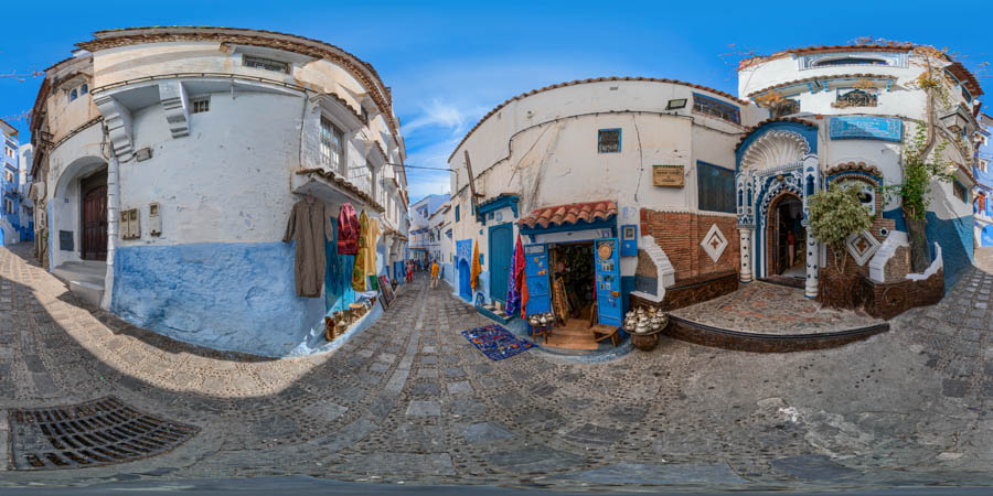 Entrance to a traditional Moroccan house Morocco, Chefchaouen 360 panorama virtual tour