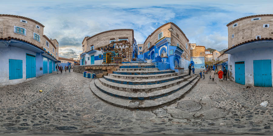 Blue walls of Chefchaouen Morocco, Chefchaouen 360 panorama virtual tour