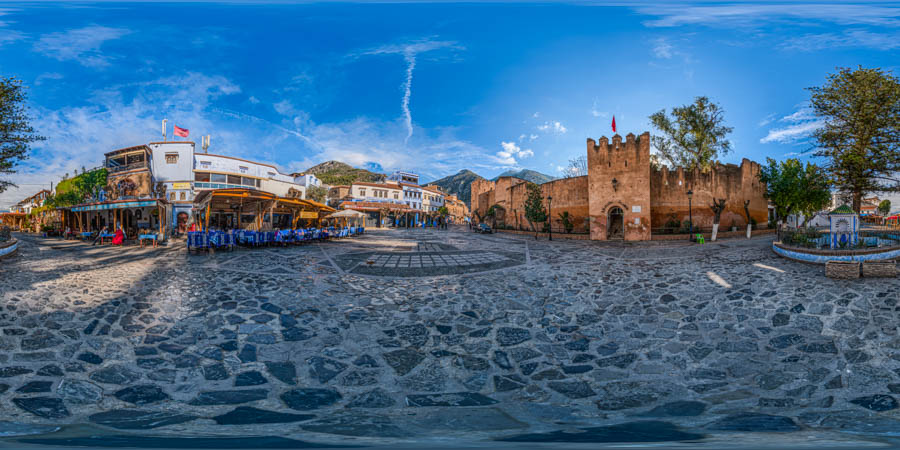 Uta el-Hammam Square near Kasbah Castle Morocco, Chefchaouen 360 panorama virtual tour